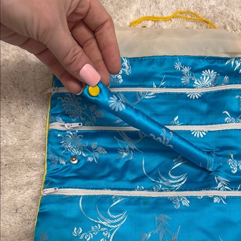 New Floral Silk Jewlery Pouch with Yellow Tie - Picture 5 of 8